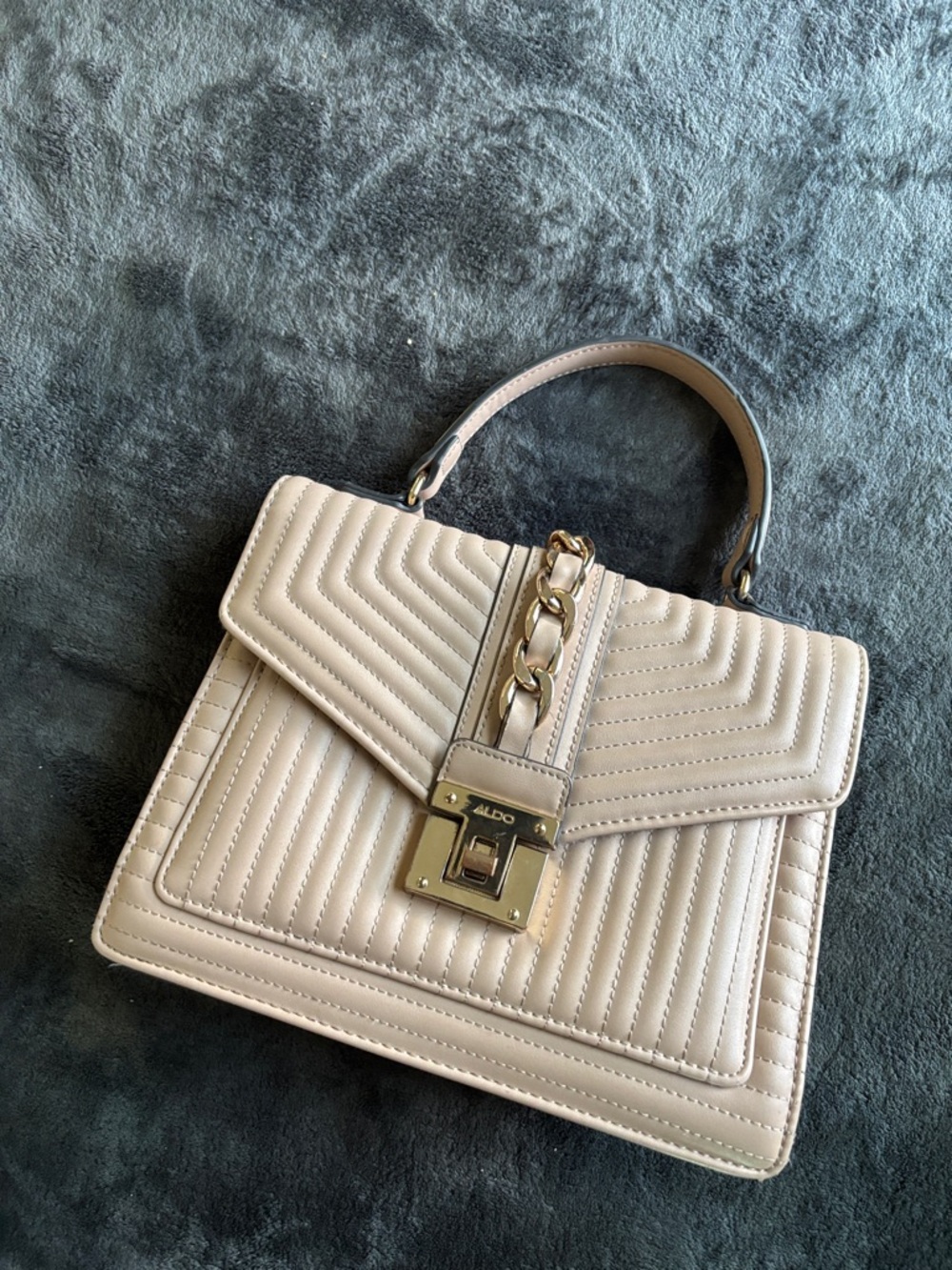 ALDO Cream Quilted Satchel with Gold Chain Accent
